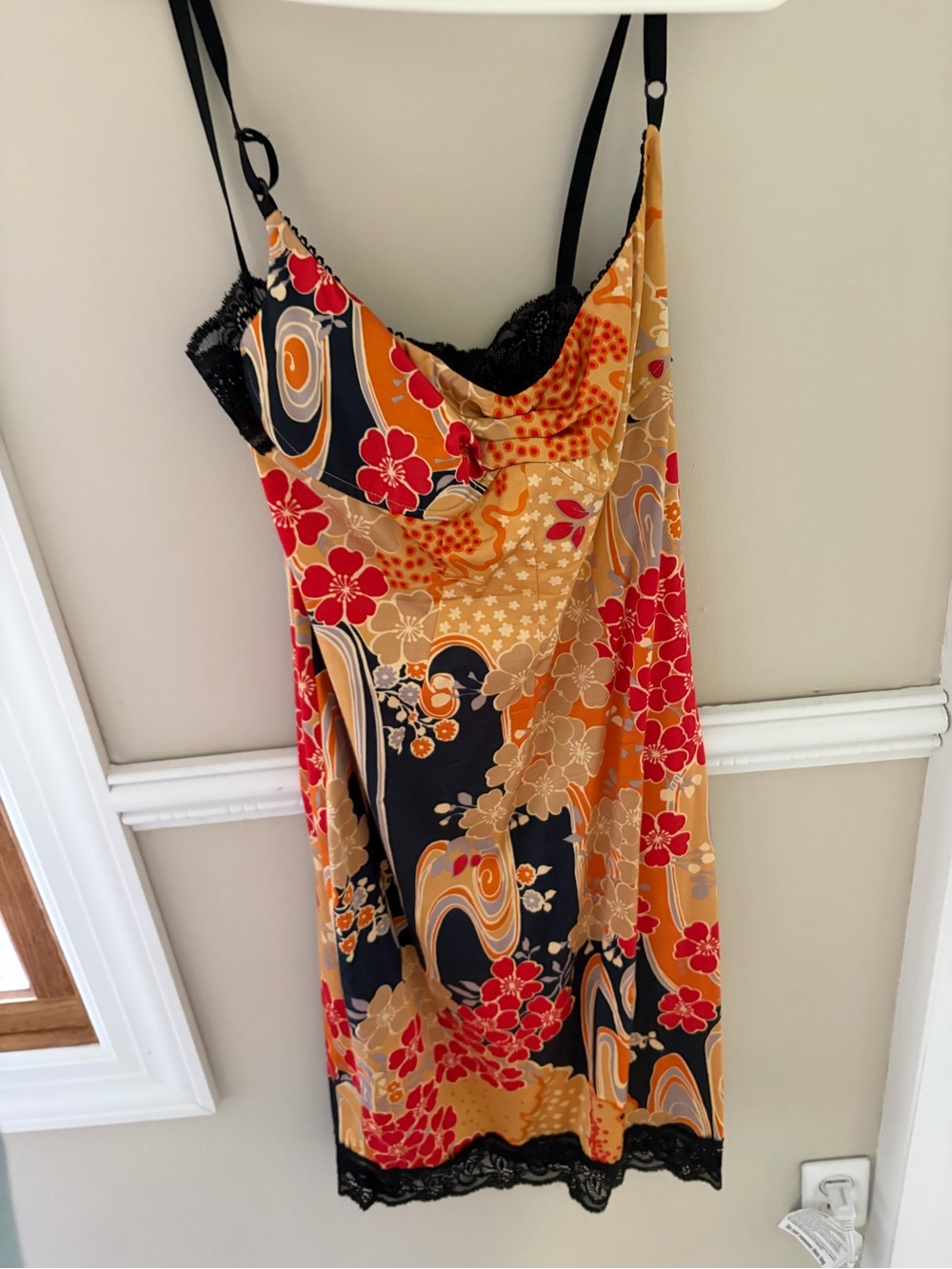 Dolce & Gabbana Black, Red & Orange Floral Slip Midi Dress